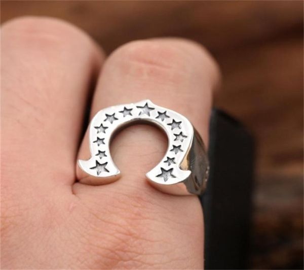 

lucky pentagram horseshoe biker rings mens punk rock stainless steel ring amulet jewelry 1602 q29276397, Golden;silver