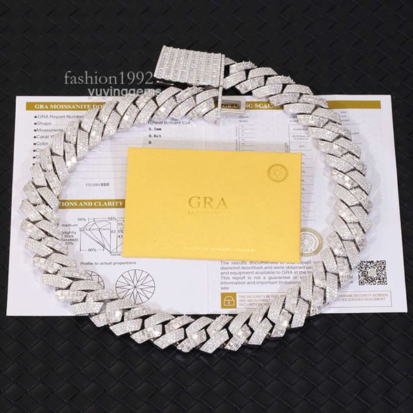 

Classic 22Mm Wide Baguette Diamond Bracelet S Sier Moissanite Jewelry Cuban Chain Hip Hop Necklace