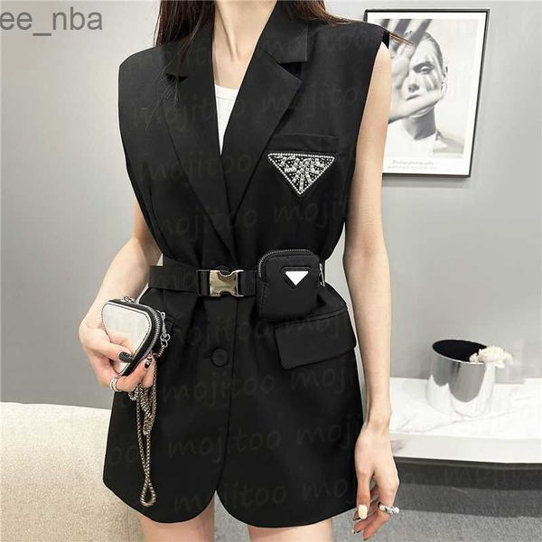 

Women Vest Suit Coats with Bag Belt Fashion Sleeveless Jackets Spring Summer Outerwear, Black