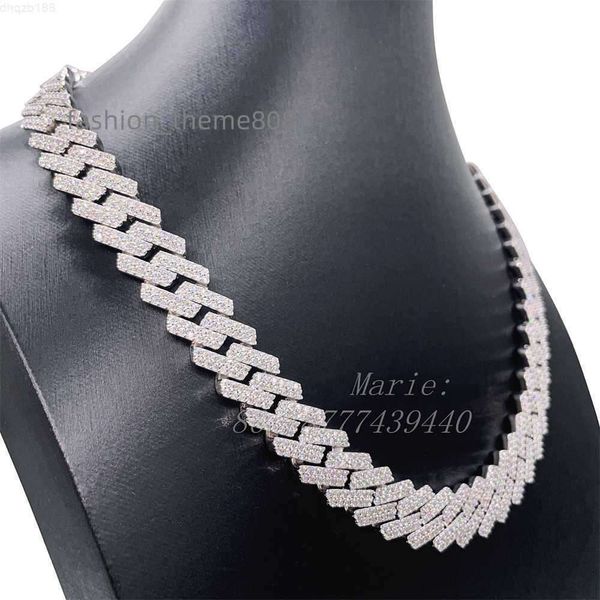 

good quality jewelry s925 with vvs moissanite diamond 15mm wide diamond hip hop necklace luxury necklace for women, Silver