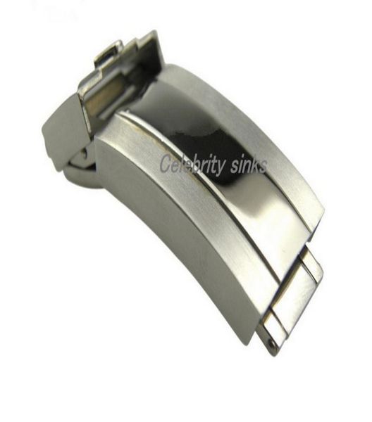 

16mm band buckle deployment clasp silver polished brushed stainless steel for rolexwatch1305893, Black;brown