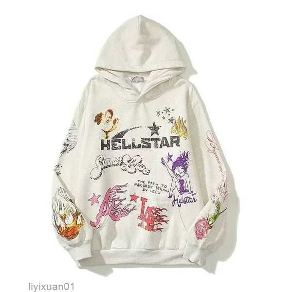 

hellstar hoodies designer shirts men loose hoodie tees high street rapper wash grey heavy craft short sleeve women pullover tshirts us size, Black