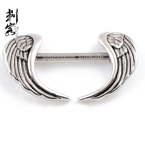 

labret lip piercing jewelry wholesale 14g steel nipple ring large angel wings fashion style body 10pcslot 230906, Black