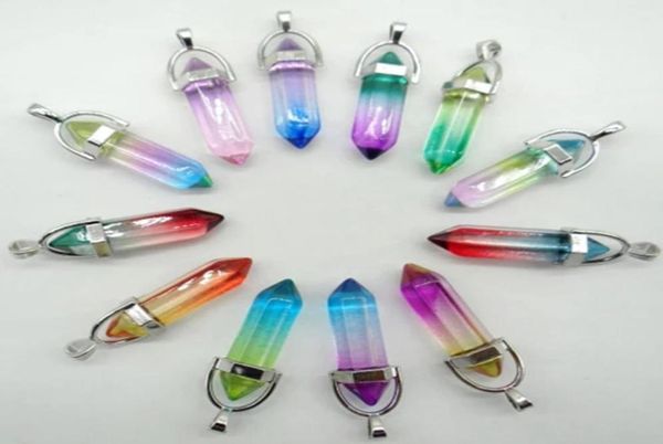 

natural stone accessories quartz crystal lapis turquoises tiger eye opal hexagonal charm pendants diy jewelry women men necklaces9473996, Silver