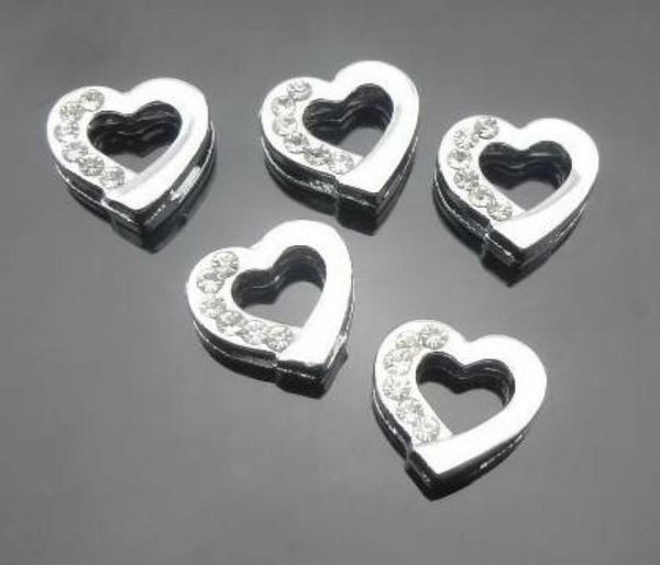 

100pcslot 8mm half rhinestones silver heart slide charms fit for 8mm diy leather wristband bracelet diy jewelry findings7896860, Bronze;silver