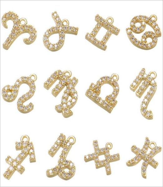 

micro pave constellations charms for earrings necklace jewelry accessories yellow brass white gold zodiac signs small pendant earr5195696, Bronze;silver