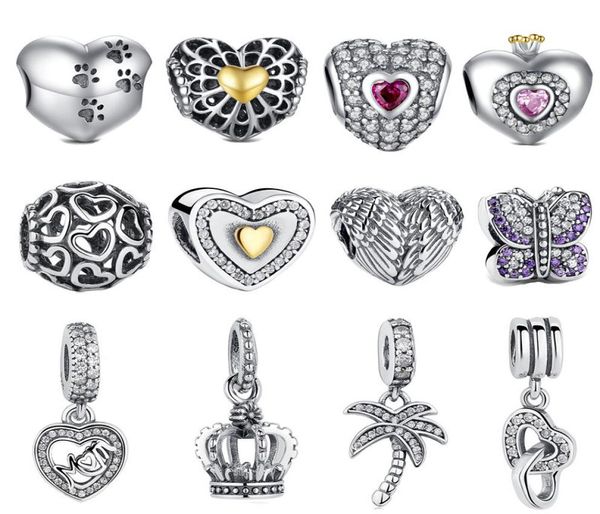 

fit bracelet vintage wing beads 925 sterling silver crown hollow golden heart cz tree charm teen girl diy jewelry making8981750, Black