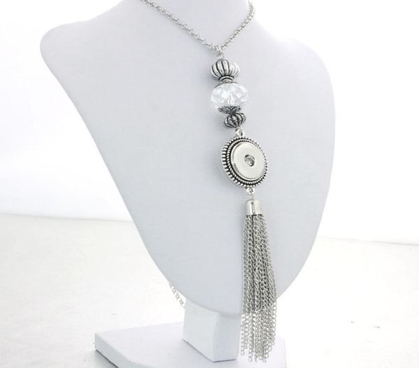 

women fashion vintage ginger snap jewelry tassel pendant necklace snaps jewelry fit 18mm snaps chunk button charm5026260, Silver