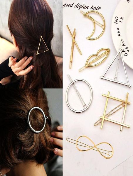 

fashion woman hair accessories triangle hair clip pin metal geometric alloy hairband moon circle hairgrip barrette girls holder2106083, Golden;silver