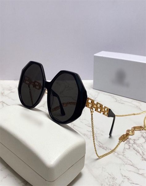 

fashion designer sunglasses for women trend vintage polygon shape glasses with chain summer avantgarde collocation an7892118, White;black