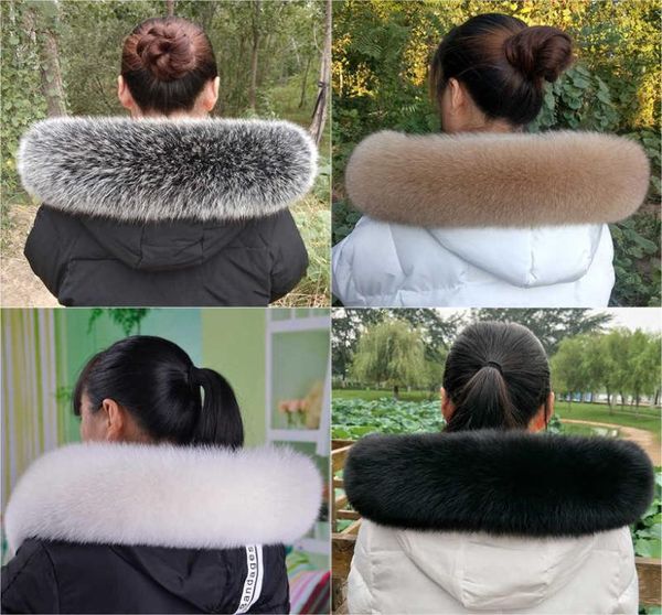 

luxury winter 100 real fox fur collar scarves for women coat hood warm fox straight collar scarf trim large fur shawl h09234500725, Silver