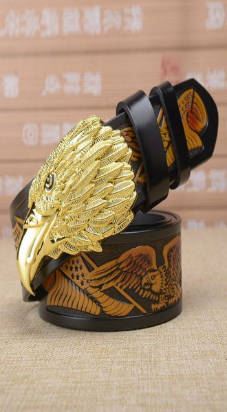 

gold eagle head buckle belt for men genuine leather man belts brand cowskin fashion vintage male strap highgrade gift luxury j0121333270, Silver