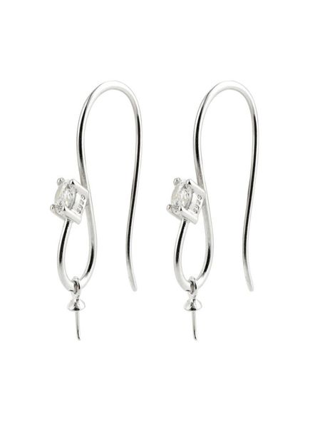 

earring settings 925 sterling silver zircon fishhook with bead cap for half drilled pearls 5 pairs1912920, Slivery;crystal