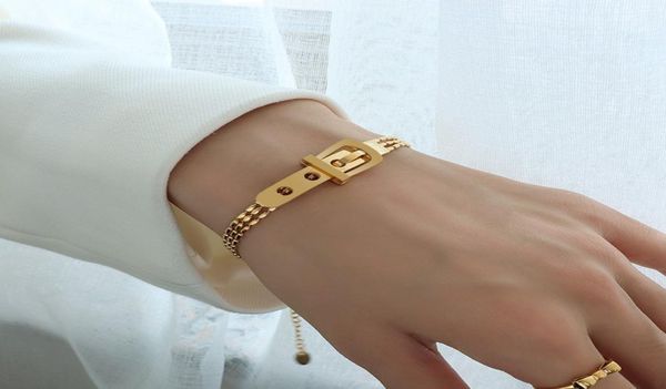 

2022 new ins niche light luxury design sense belt buckle charm bracelets female summer bracelet bracelet does not fade5812980, Golden;silver