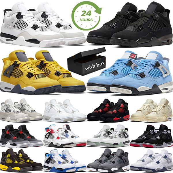 

with box 4 4s basketball shoes military black cat university blue sail white oreo red thunder bred cement green men women sports trainer sne, White;red
