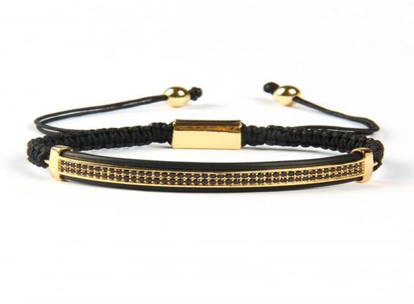 

whole 10pcs fashion mens jewelry micro pave brass black cz double long tube watch protector macrame bracelets3511687, Golden;silver