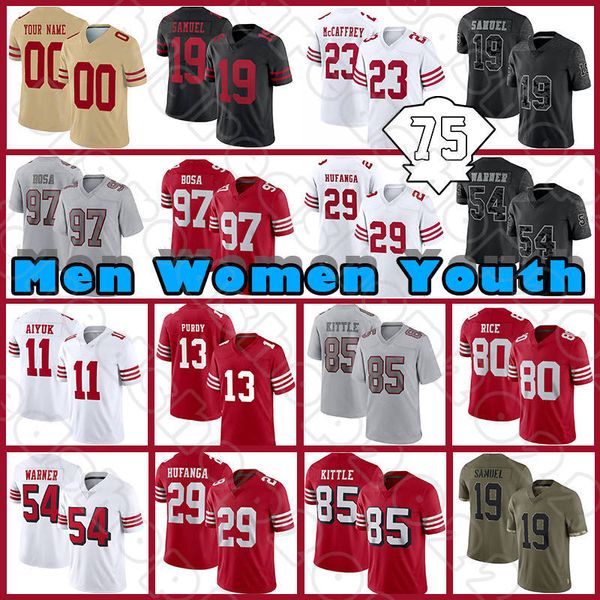 

george kittle christian mccaffrey football niners jersey brock purdy talanoa hufanga deebo samuel fred warner 49ers brandon aiyuk nick bosa, Black;red