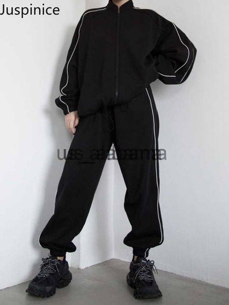 

men's tracksuits juspinice harajuku 2 piece sets men casual joggers tracksuits sweatshirt jacket+pants suits oversized stand collar swe, Gray