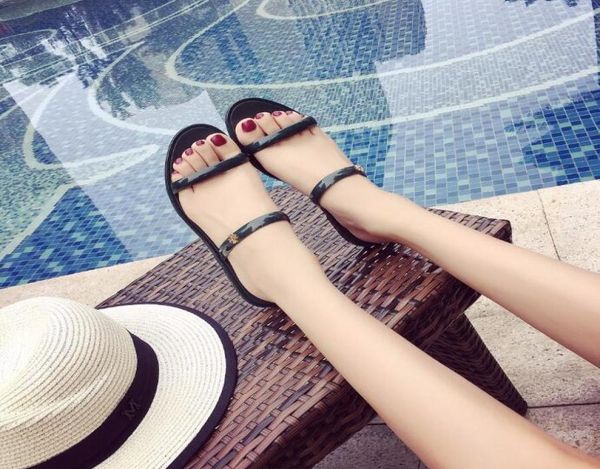 

new fashion jelly shoes women flat sandals transparent peep toe crystal women summer beach shoes woman4566536, Black