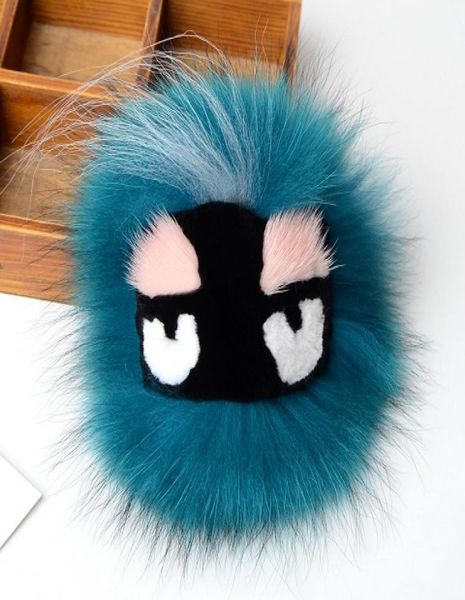 

new fashion trendy luxury designer cute lovely hand made real fur little moster cartoon handbag charms car keychains 20 colors7894856, Silver