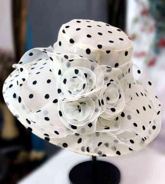 

2021 new ladies elegant flower church hats summer large wide brim fedora hat for women organza hat beach sun kentucky derby hat g22160090, Blue;gray