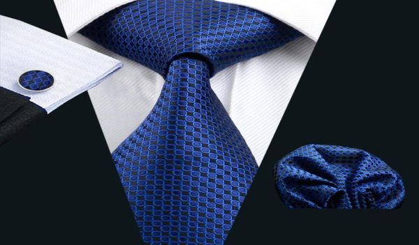 

blue tie for men classic silk hanky cufflinks set jacquard woven formal work meeting leisure n08812846519, Black;blue