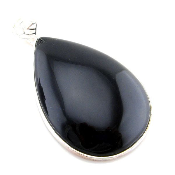

natural black obsidian pendants teardrop black natural stone pendant necklace jewelry for women men natural black agate pendant, Silver
