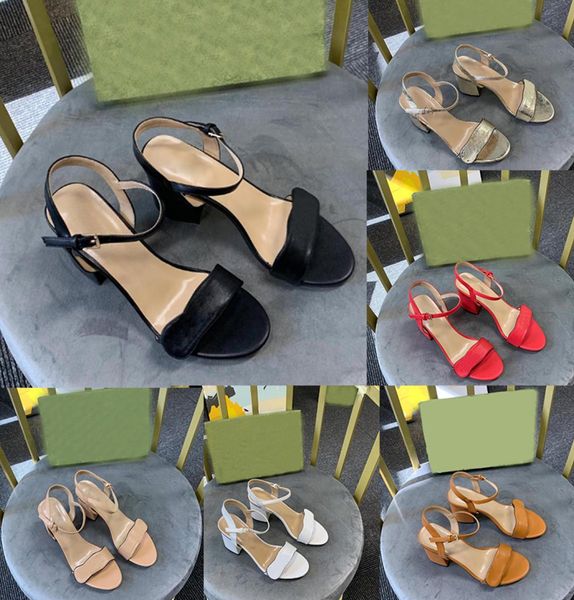 

women sandals with box leather mid heel ladies slippers s dress shoes fashion womens chunky heels ankle buckle rubber sole mu7878645, Black