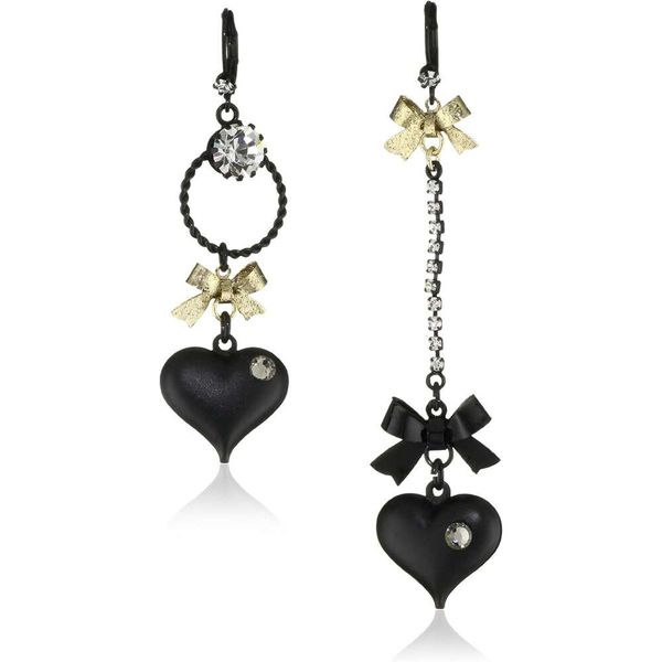 

betsey johnson heart/bow drop earrings, Silver