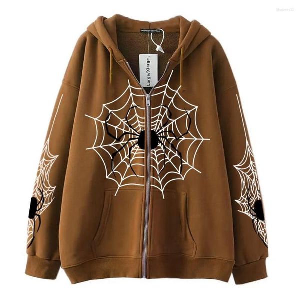 

women's hoodies gothic ins spider web y2k zipper sweatshirt loose oversized harajuk high street streetwear2023, Black