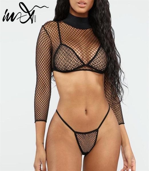 

inx long sleeve crop mesh bikini 2019 micro bikini high cut swimsuit female plus size swimwear 3 pieces bathing suit332a1686034