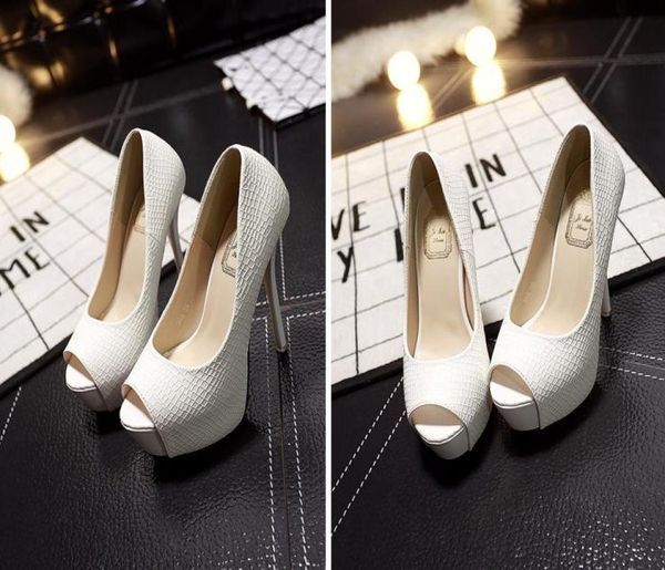 

elegant wedding bridal shoes pumps 15cm high heels peep toe white shoes 2015 size 34 to 396418817, Black