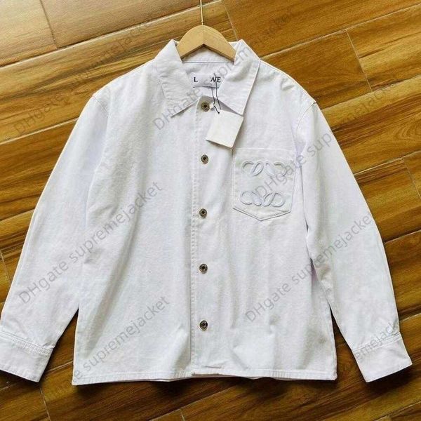 

women's t-shirt lowe new long sleeved heavy industry towel embroidered pocket loose matching white denim shirt, White;black