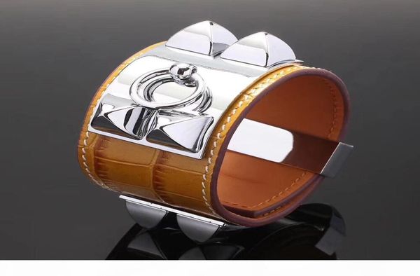 

whole jewelry crocodile pattern four studded leather rivet leather bracelet exaggerated punk wide bracelet fashion h bracelet 5810408, Black