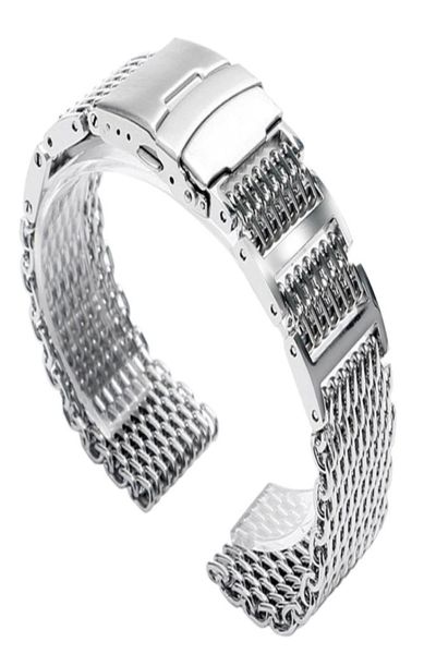 

202224mm silverblack stainless steel mesh solid link wrist watch band replacement strap folding clasp7092997, Black;brown