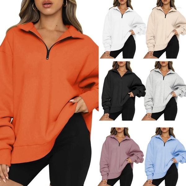 

women's hoodies heeneberry womens casual long sleeve sweatshirt solid color half zip drop shoulder quarter zipper pullover oversized tu, Black