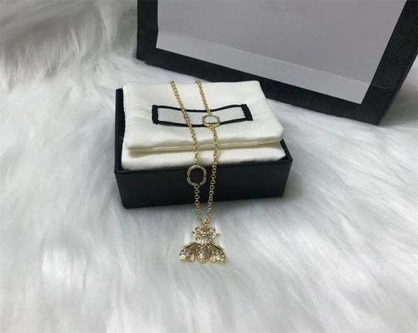 

ladies bee letter diamond pendant necklace with box party festival fashion gift jewelry charm exquisite trendy bling chain2187013, Silver