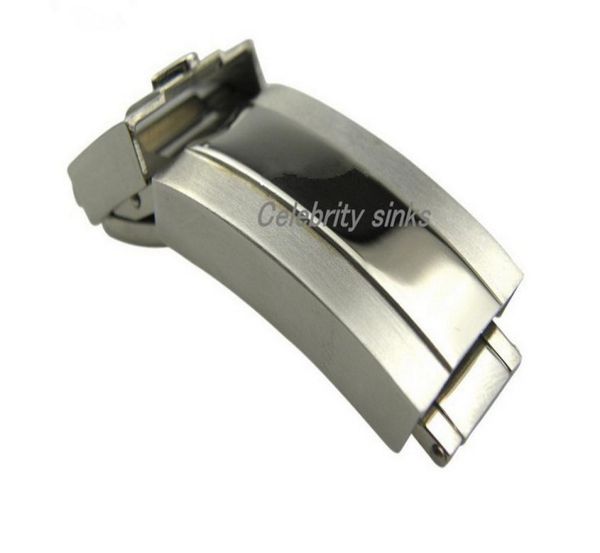 

16mm band buckle deployment clasp silver polished brushed stainless steel for rolexwatch7160980, Black;brown