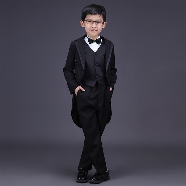 

suits england style tuxedo boys clothes set kids formal wedding blazer swallow tailed coat party bow tie clothing 5pcs set 230906, Black