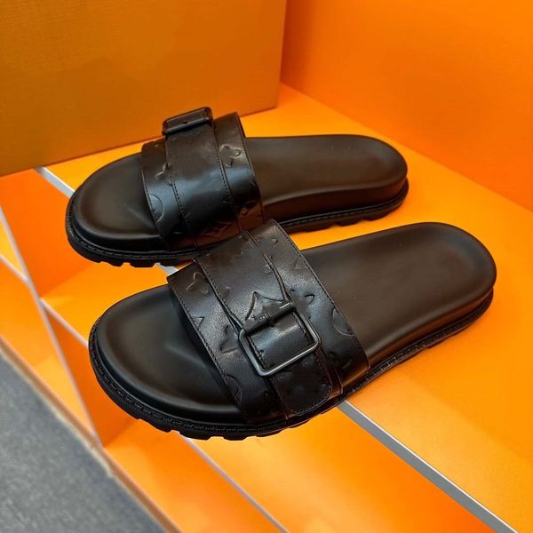 

mule waterfront men women slide sandals designer shoes luxury slide summer fashion wide flat slippery thick sandals slipper flip flops 03, Black
