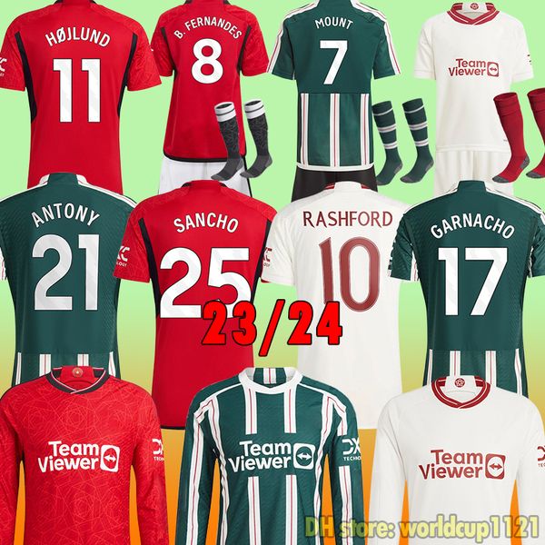 

23 24 mount sancho soccer jerseys man uniteds martinez long sleeve jersey 2023 2024 football shirt mans utds martial b. fernandes manchester, Black;yellow