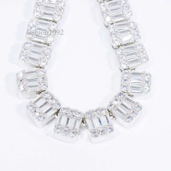 

Hiphop Gra Certificate Baguette Moissanite 9Mm Wide Solid Sier Hip Hop Necklace Tennis Chain