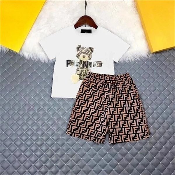 

men's and women's children's summer new short sleeve set pure cotton casual letter plaid two-piece set series size 90-160cm a, White
