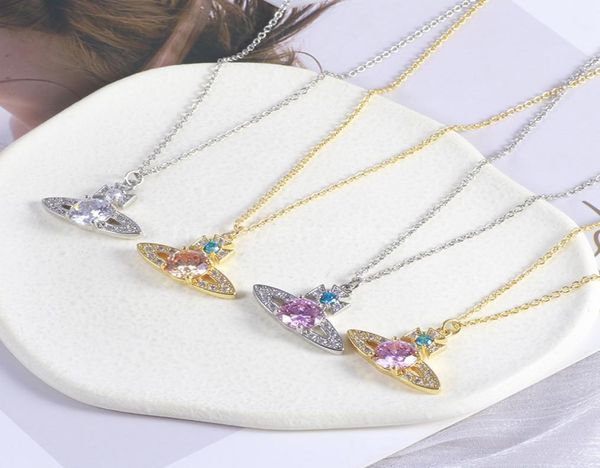 

luxury fashion west jewelry saturn lovers pendant necklace chain diamond 18k gold plated 925 sterlling silver women designer design necklace