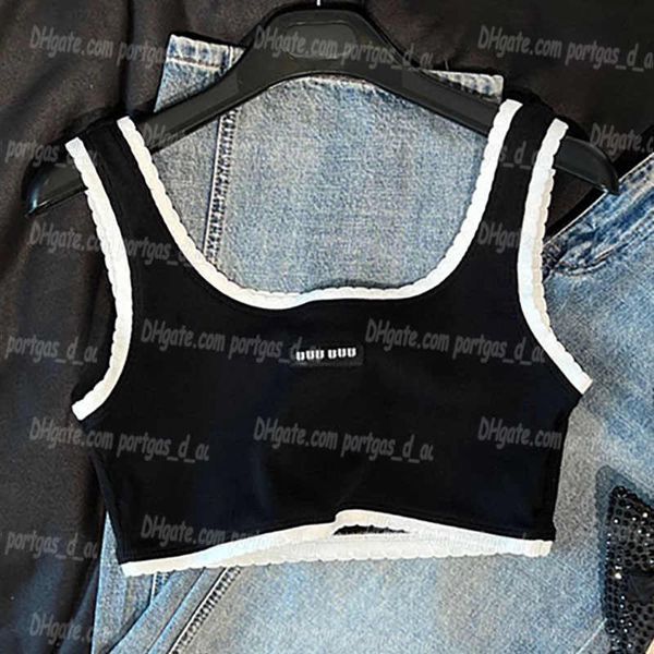 

luxury cropped women t shirt white black contrast color singlet sleeveless tank