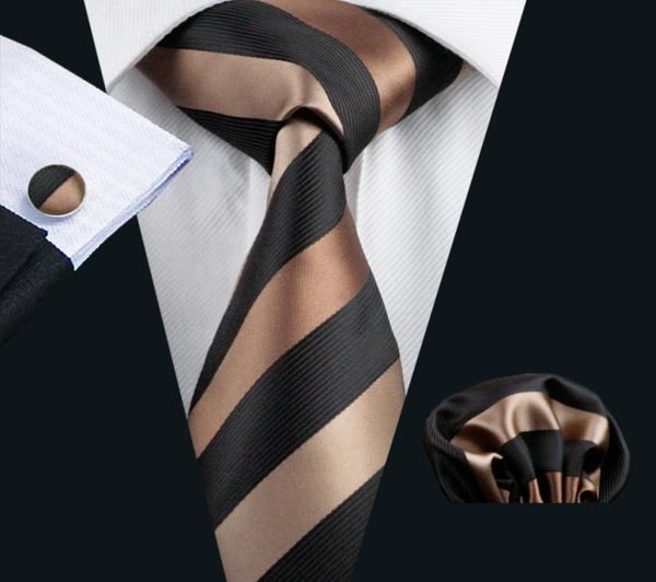 

silk brown stripe tie set for men hankerchief cufflinks jacquard woven mens tie set business work formal n05856607485, Black;blue