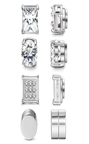 

4 pairs stainless steel magnetic stud earrings for men women blacksilver tone cz nonpiercing clip on stud earrings set 8mm6707807, Golden;silver