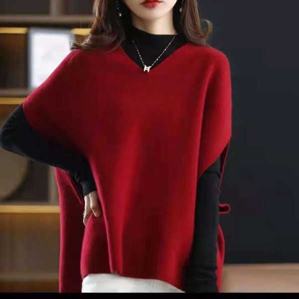 

spring knitted sweater vest female v neck bat sleeve color versatile sleeveless loose, Black;white