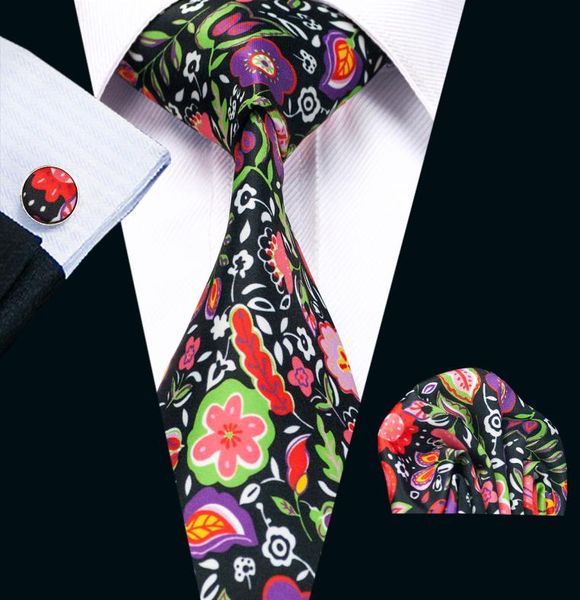 

new style fashion floral silk ties mix color mens wedding business tie set include tie cufflinks hankerchief n12072191119, Black;blue