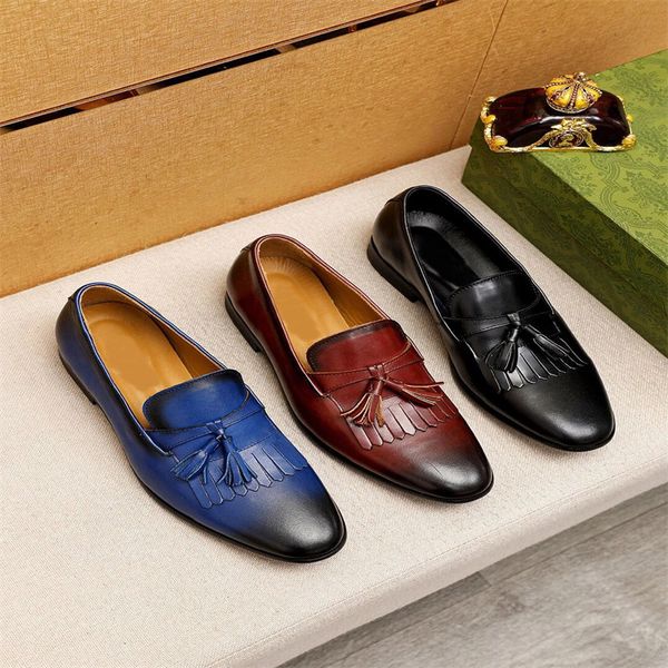 

2023 mens dress shoes patchwork genuine leather fashion handmade tassels loafers male brand wedding party formal flats size 38-45, Black